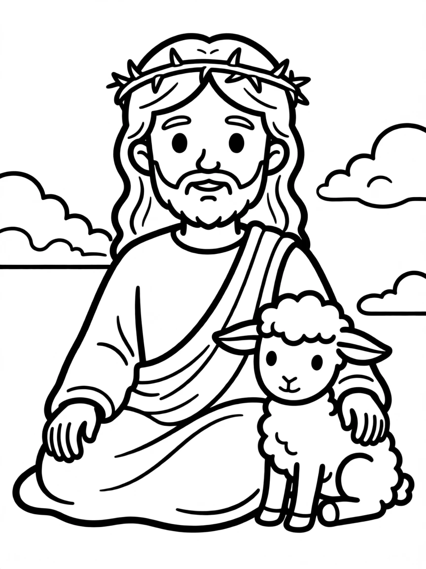 Jesus as the Lamb, with a gentle crown.