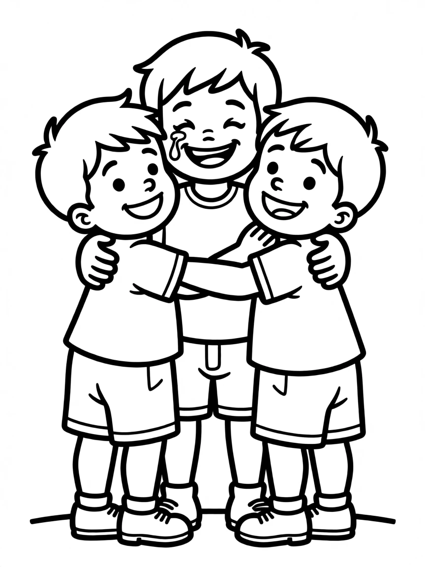 Joseph hugging his brothers, with a happy tear.