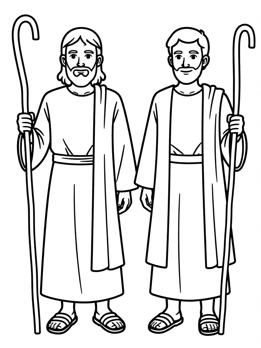 Moses and Aaron, with their staffs.