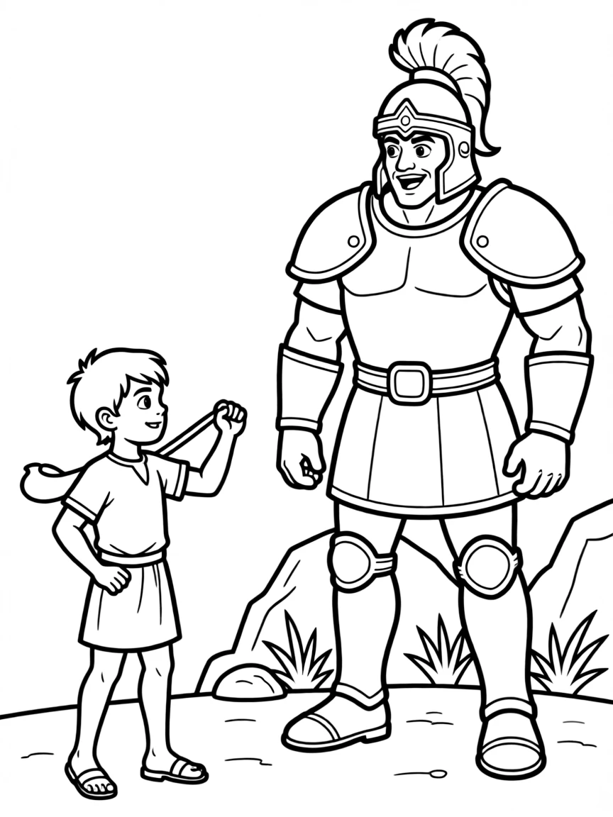 David facing Goliath, with a brave and determined face.
