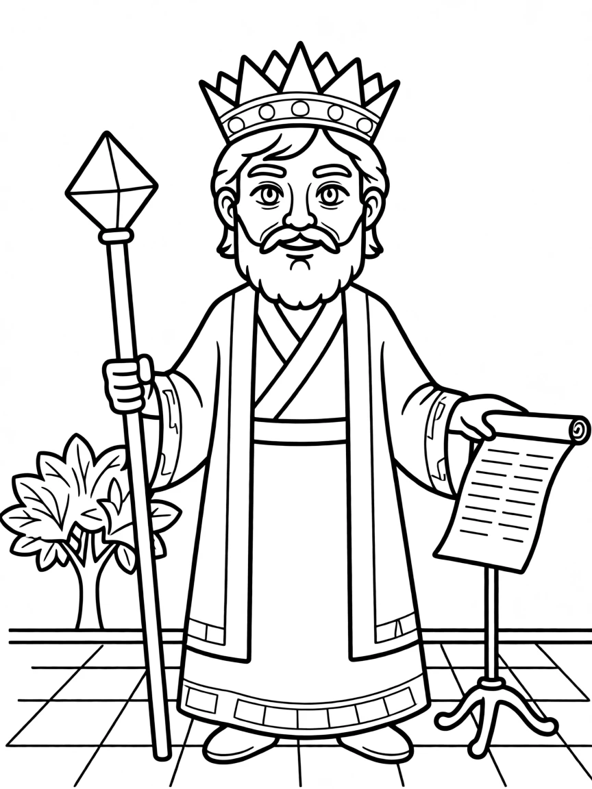 King Solomon, with a wise and kind expression.