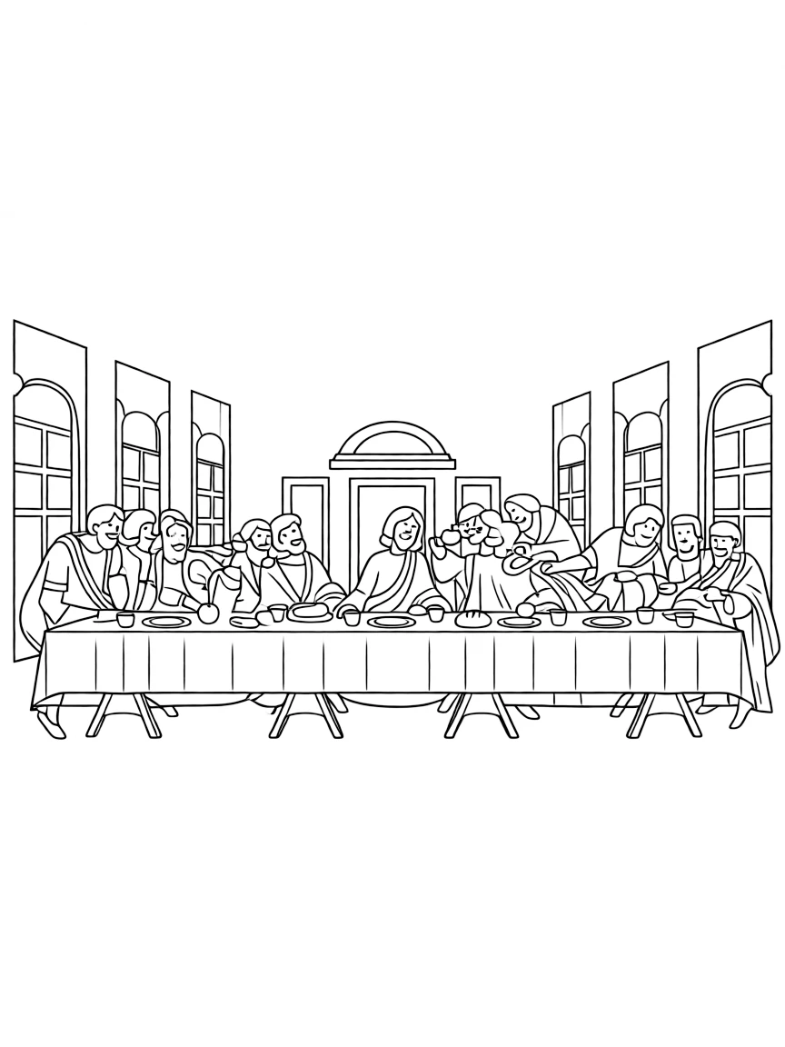 The Last Supper, with disciples gathered around.