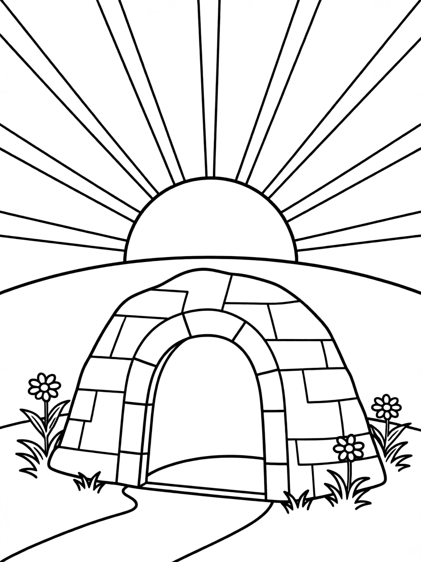 The empty tomb, with a bright morning sun.