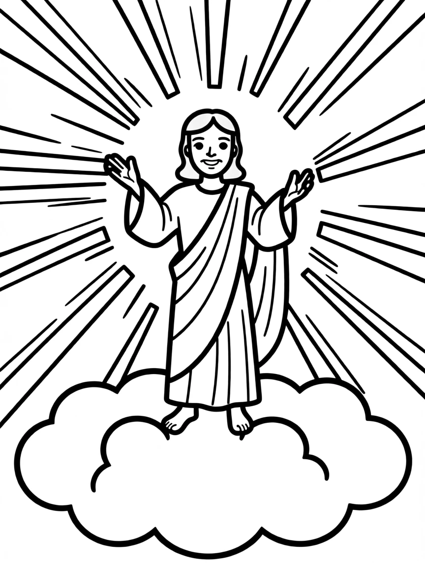 Jesus ascending, with a cloud and light.