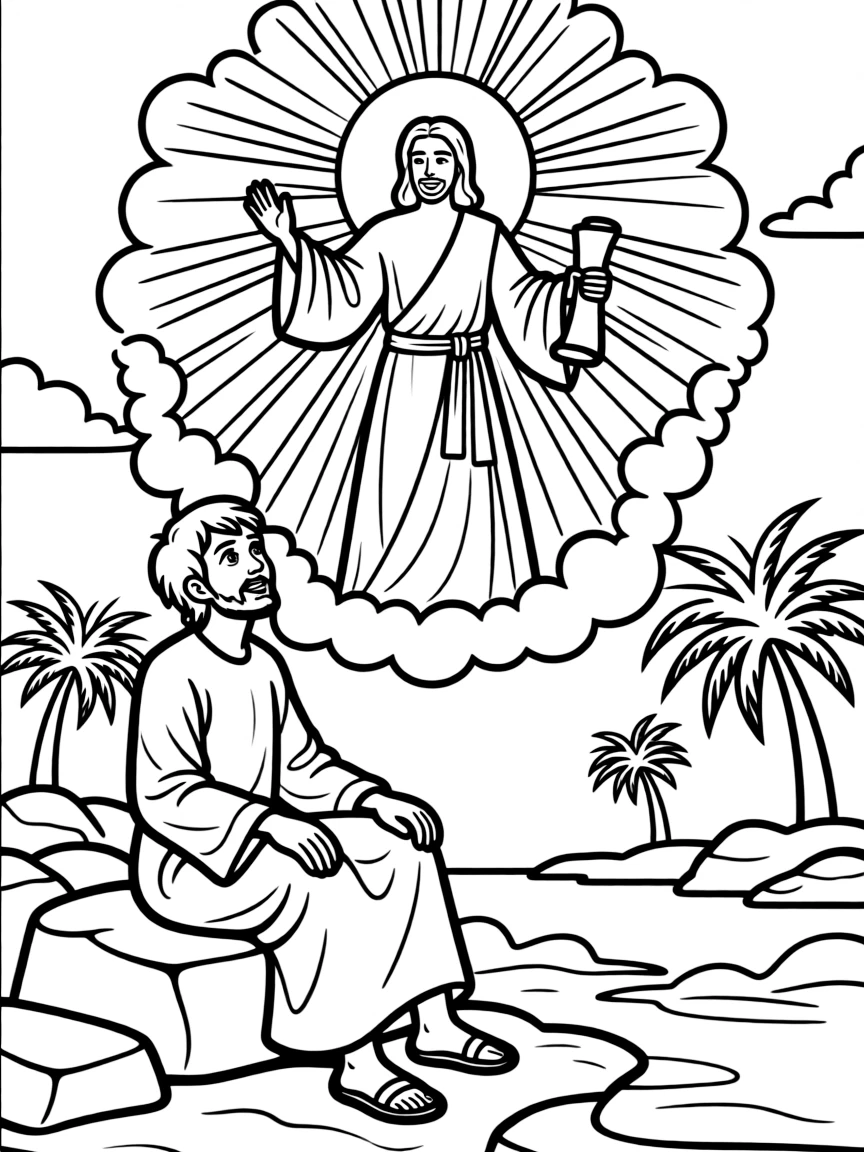 John on Patmos, with a vision of Jesus.