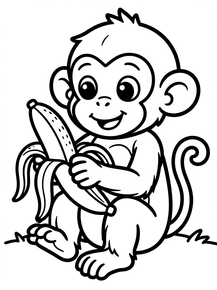 A little monkey is peeling a banana