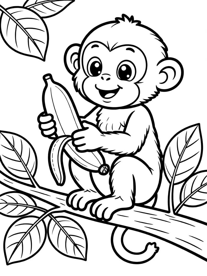 A little monkey is peeling a banana