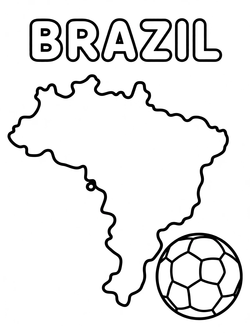 A simple outline map of Brazil with a soccer ball and the word "BRAZIL".