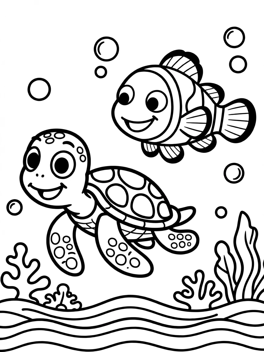 (Finding Nemo characters) Squirt and Nemo playing