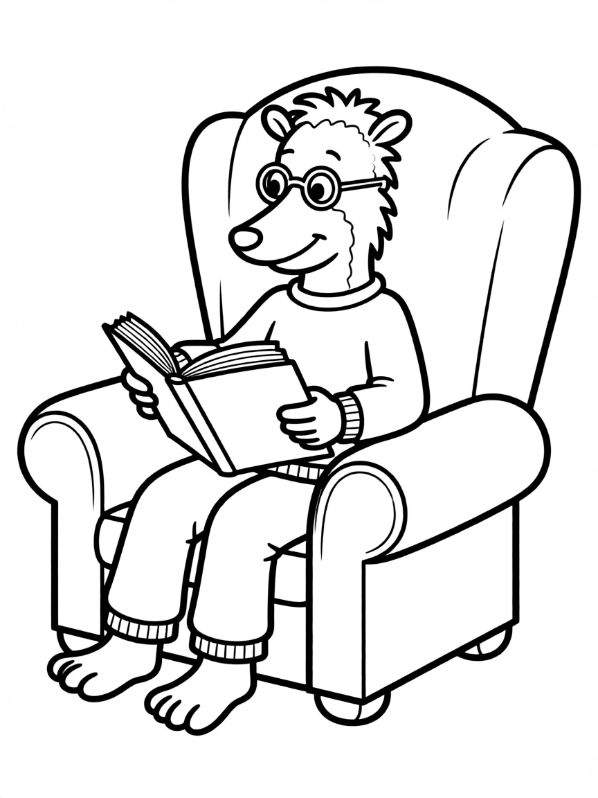 (Arthur TV series) Arthur reading a book on his favorite chair.