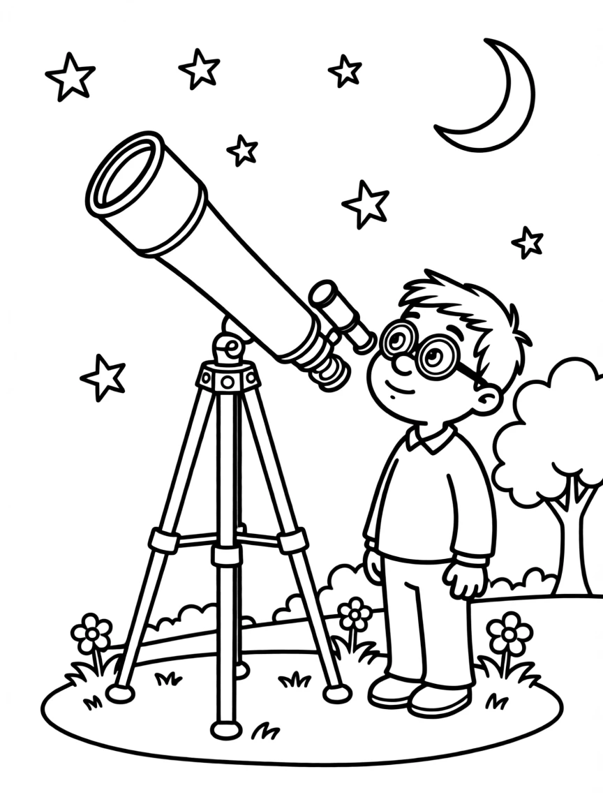 (Arthur TV series) Brain looking at stars through a telescope.