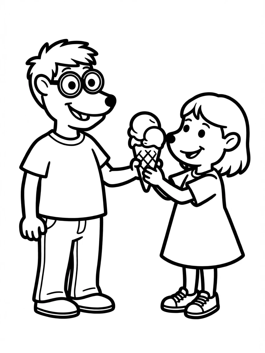 (Arthur TV series) Arthur and D.W. sharing an ice cream cone.