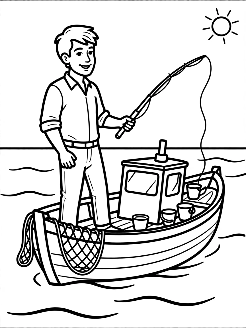 (Luca, movie) Massimo with his fishing boat.