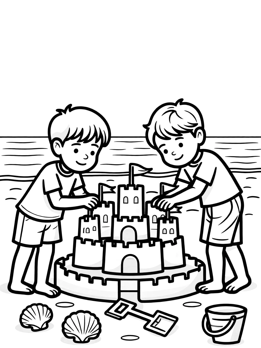(Luca, movie) Luca and Alberto building a sandcastle.
