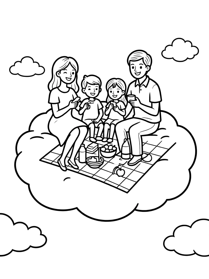(future) A family having a picnic on a cloud.