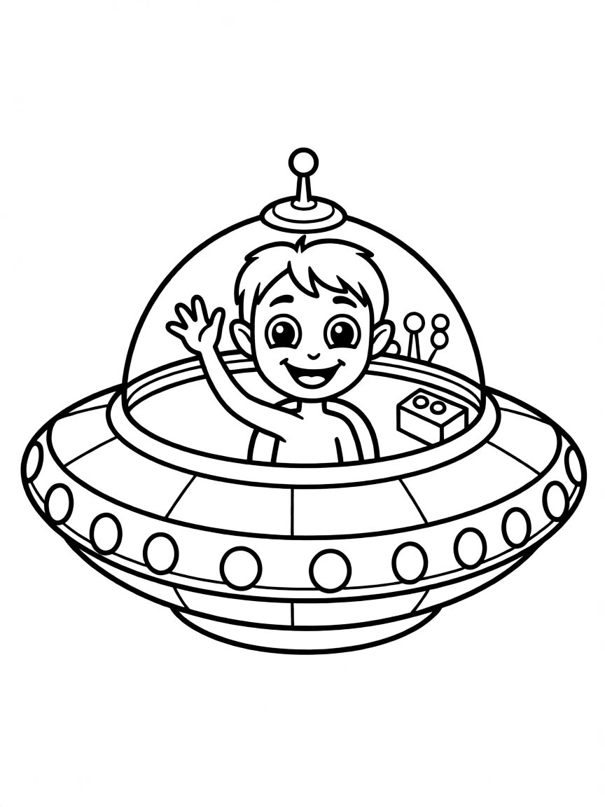 (future) A friendly alien waving from a spaceship.