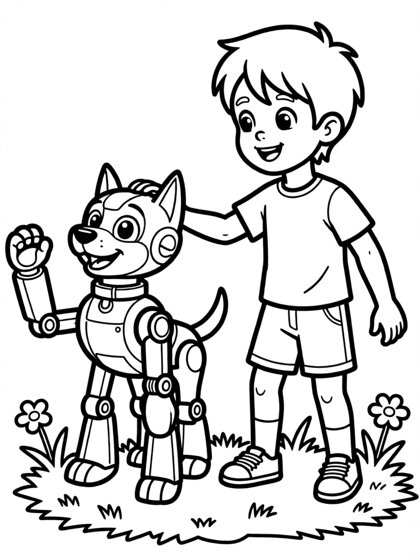(future) A boy playing with a robot dog.