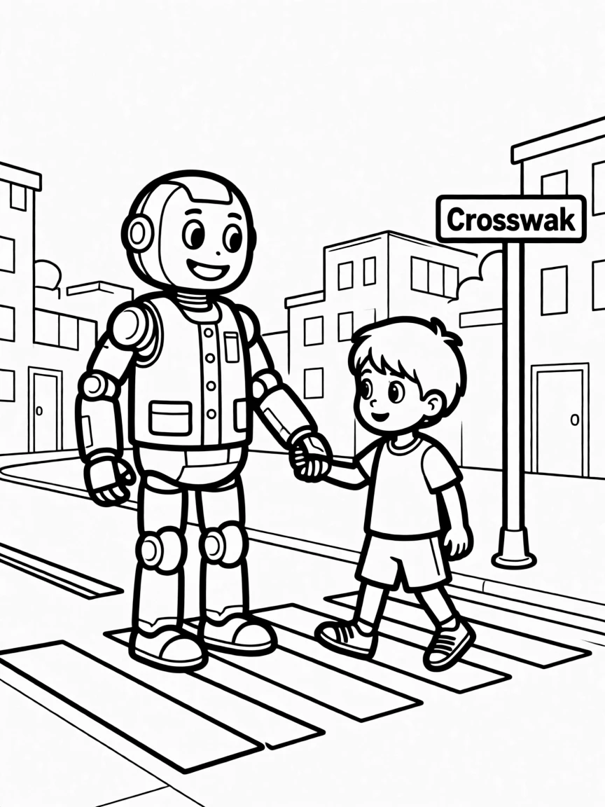 (future) A robot helping a child cross the street.