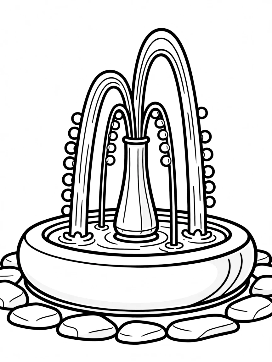 (future) A futuristic fountain with colorful lights.