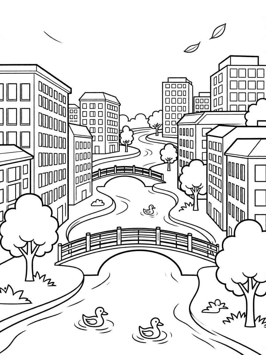 (future) A city with rivers flowing through buildings.