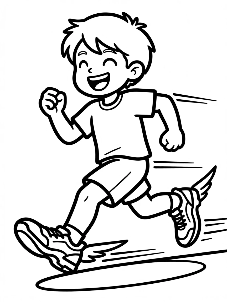 (future) A child wearing super-speedy shoes.