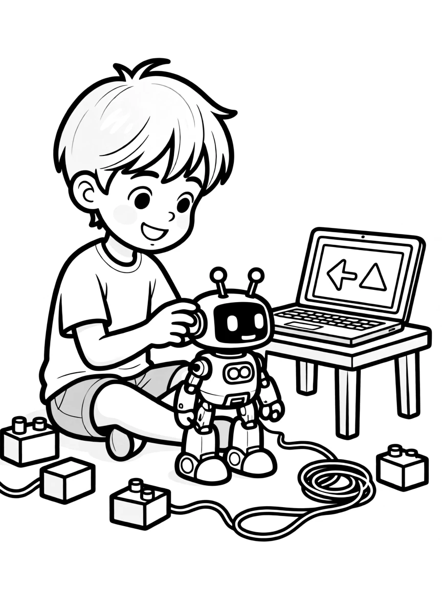 (future) A child playing with a programmable toy.