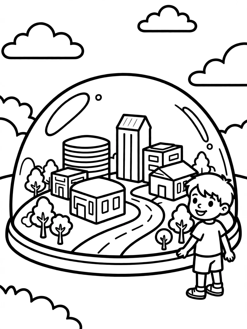 (future) A transparent dome protecting a futuristic town.