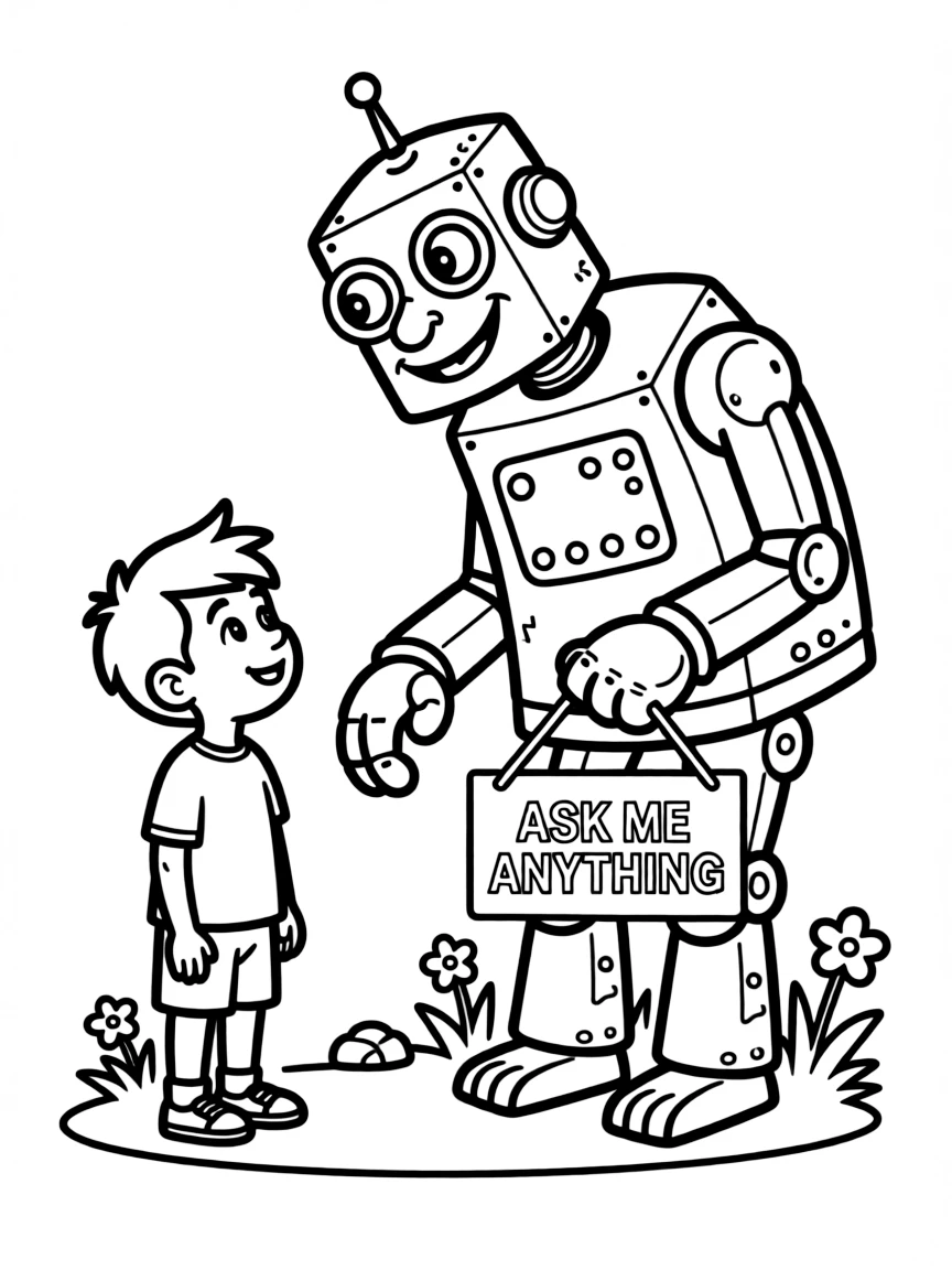 (future) A child talking to a wise old robot.