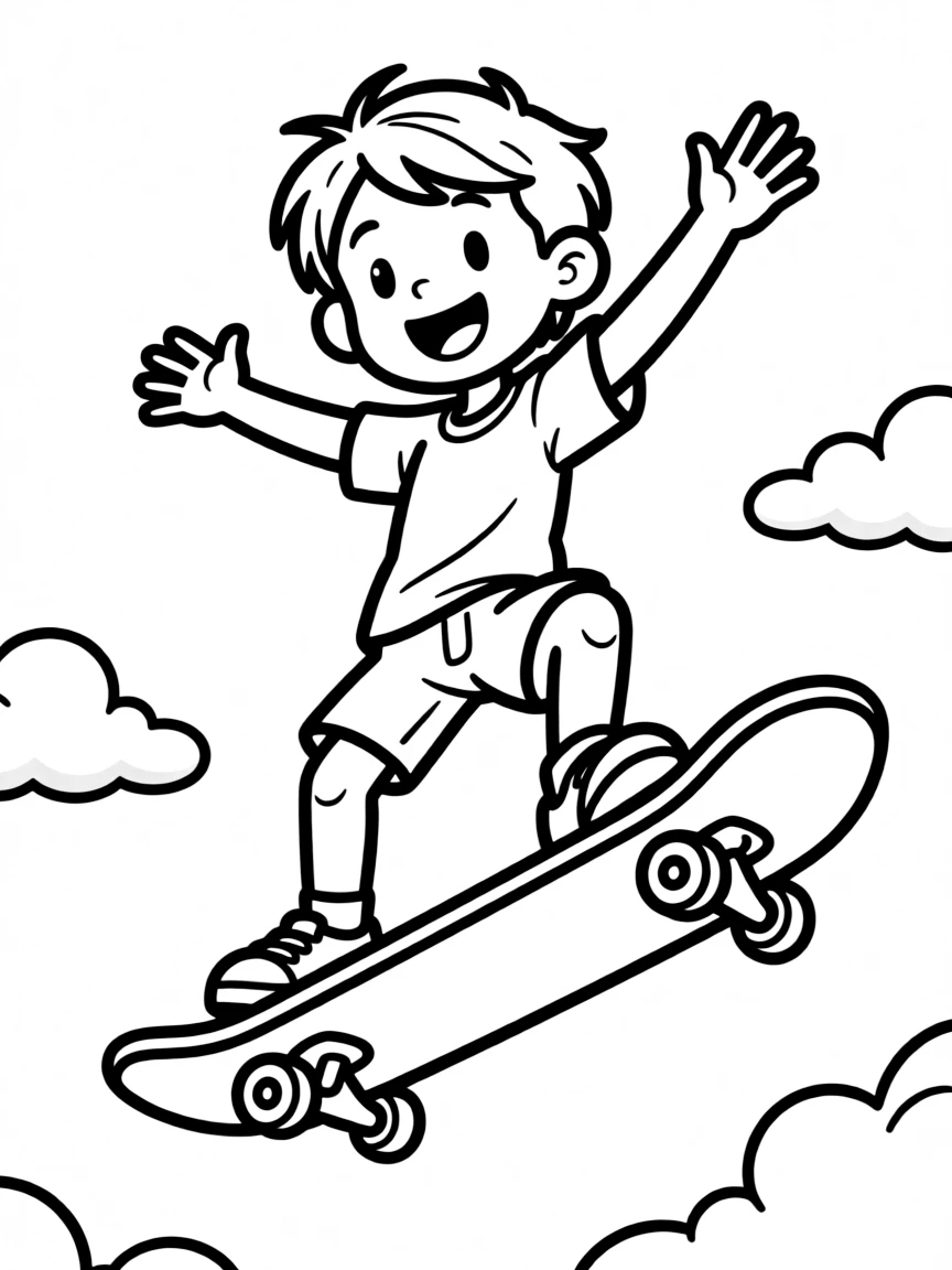 (future) A child riding a flying skateboard.