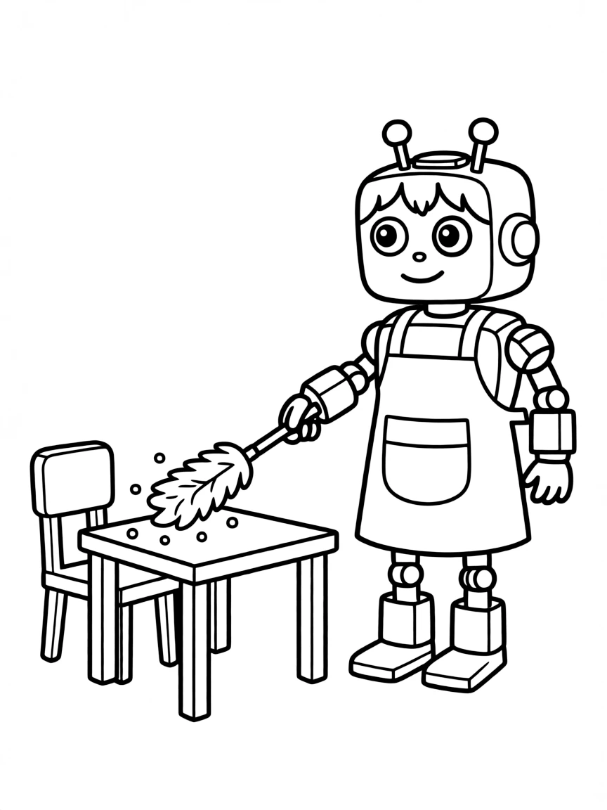 (future) A robot dusting furniture.