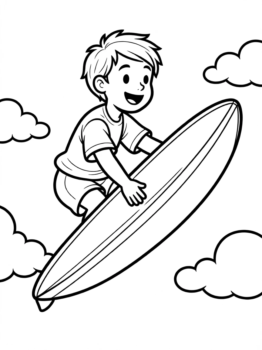 (future) A child riding a flying surfboard.