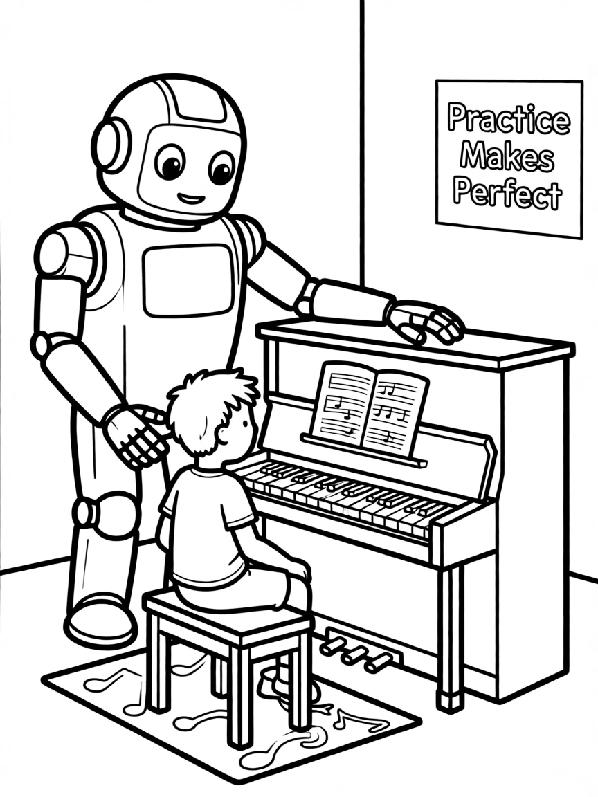 (future) A robot helping a child practice music.