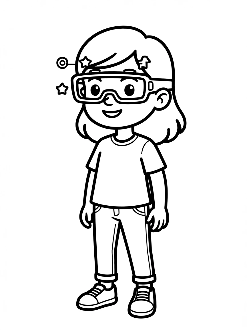 (future) A girl with futuristic glasses that show augmented reality.