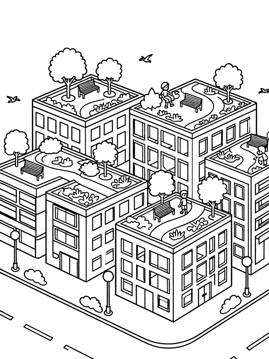 (future) A city with buildings that are also parks.