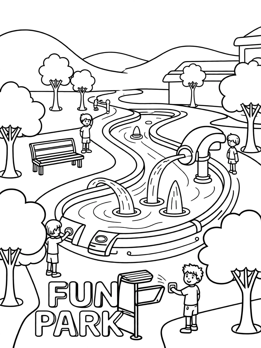 (future) A futuristic park with interactive water features.