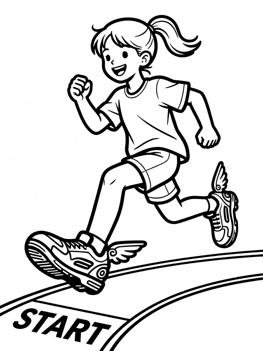 (future) A girl with futuristic shoes that help her run fast.