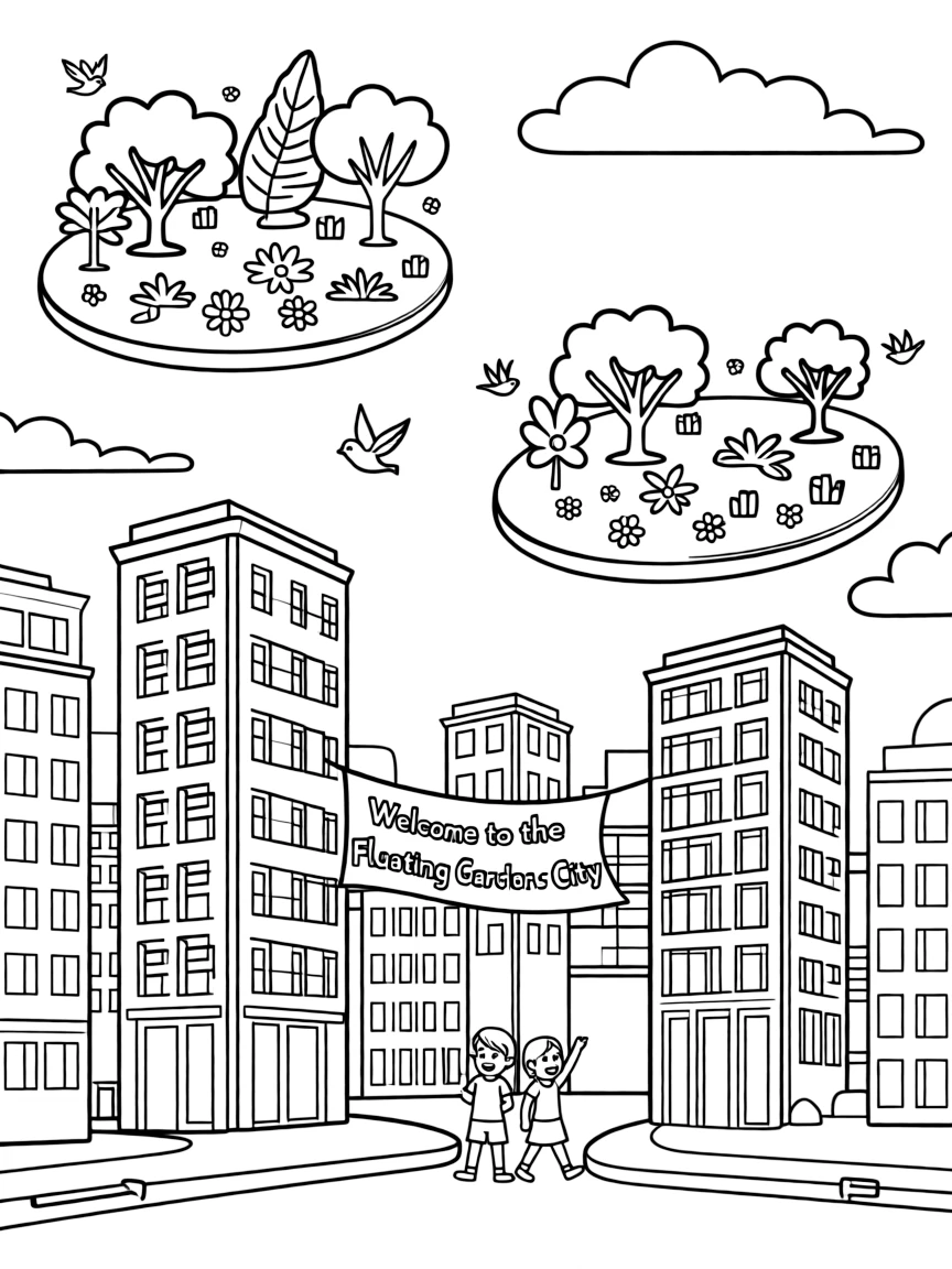 (future) A city with floating gardens.