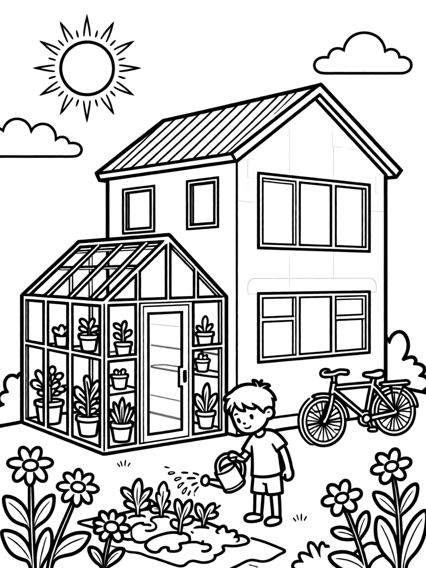 (future) A house with an integrated greenhouse.