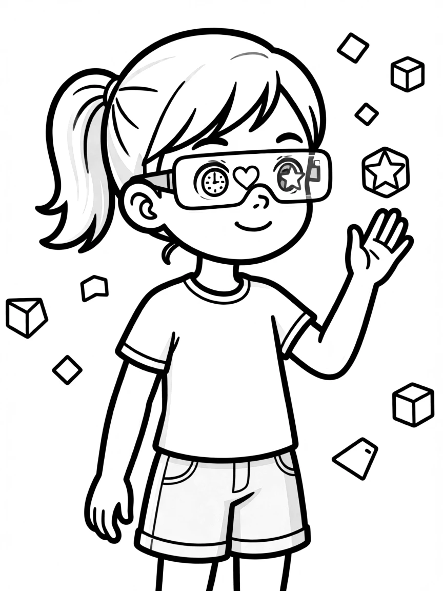 (future) A girl with futuristic contact lenses that show information.