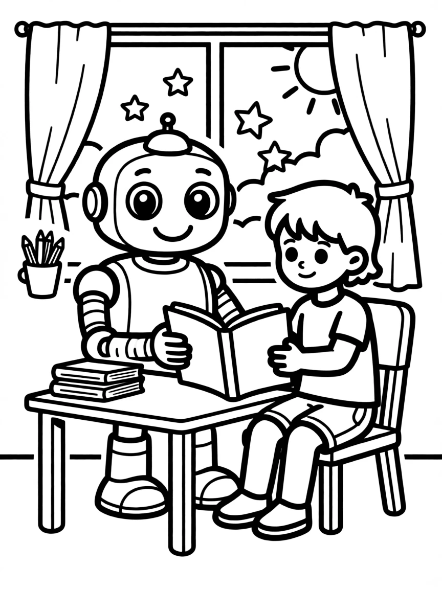 (future) A robot helping a child with their storytelling.