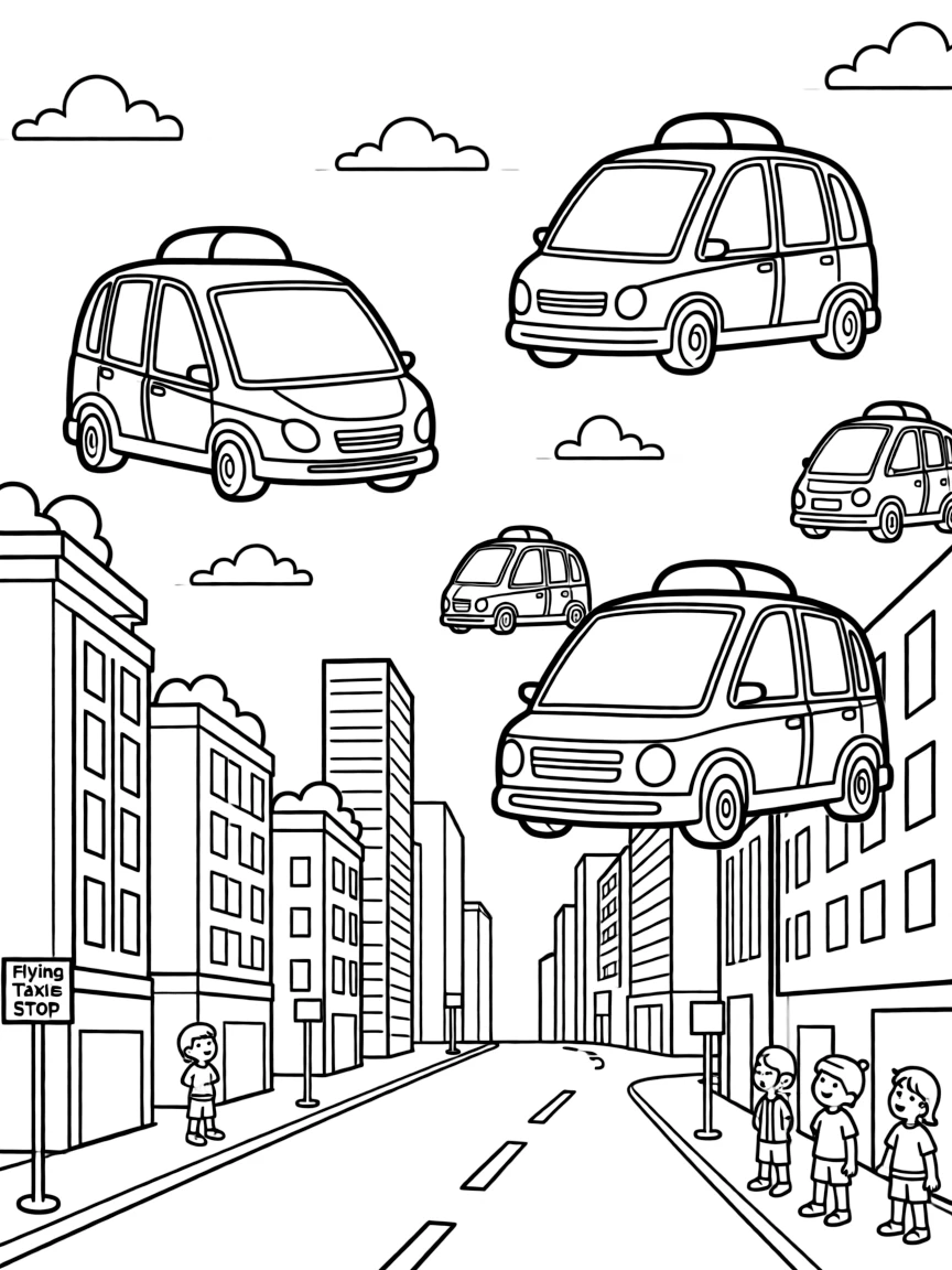 (future) A city with a network of flying taxis.