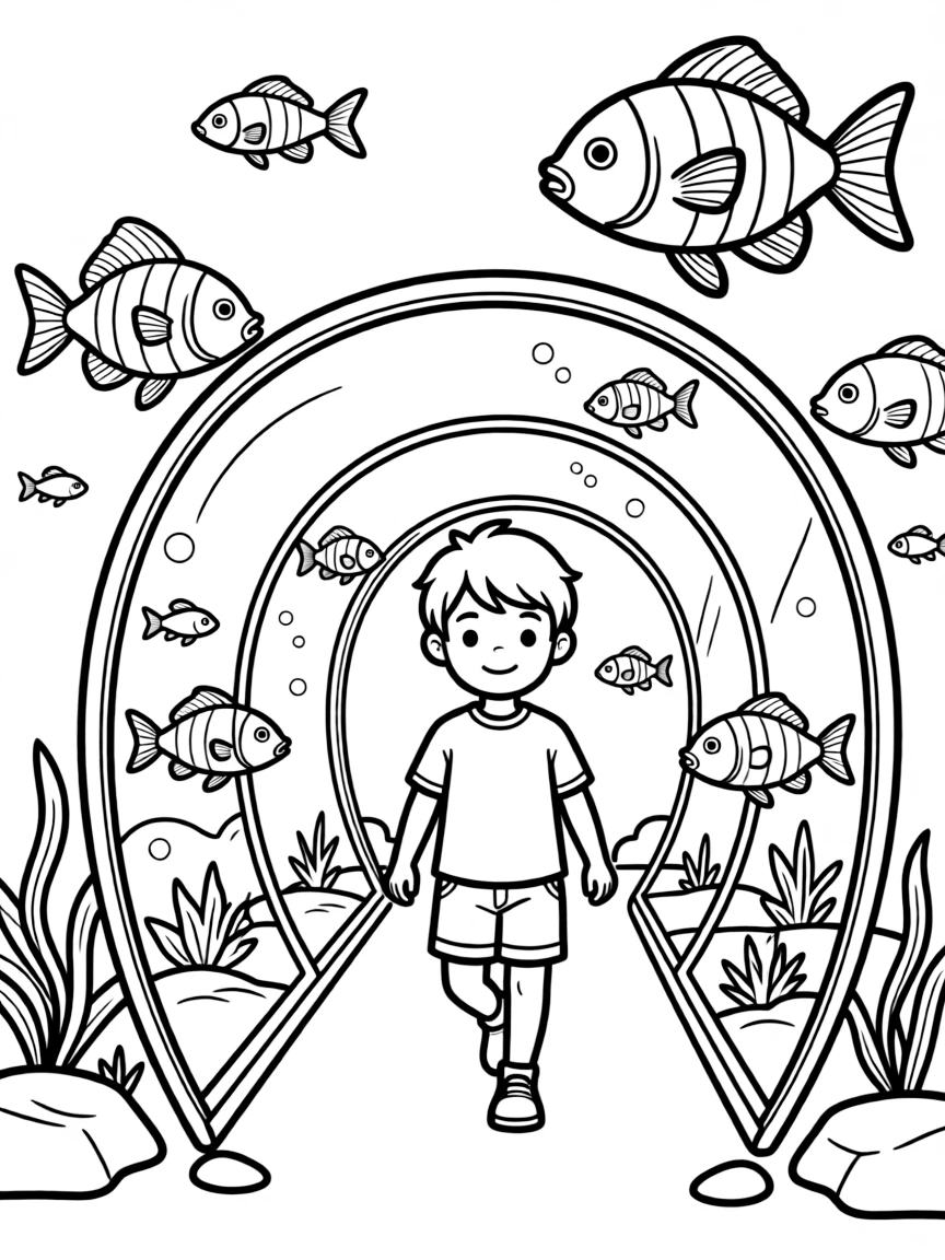 (future) A transparent tunnel with fish swimming around.