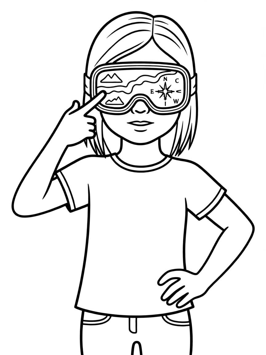 (future) A girl with futuristic glasses that show a map.