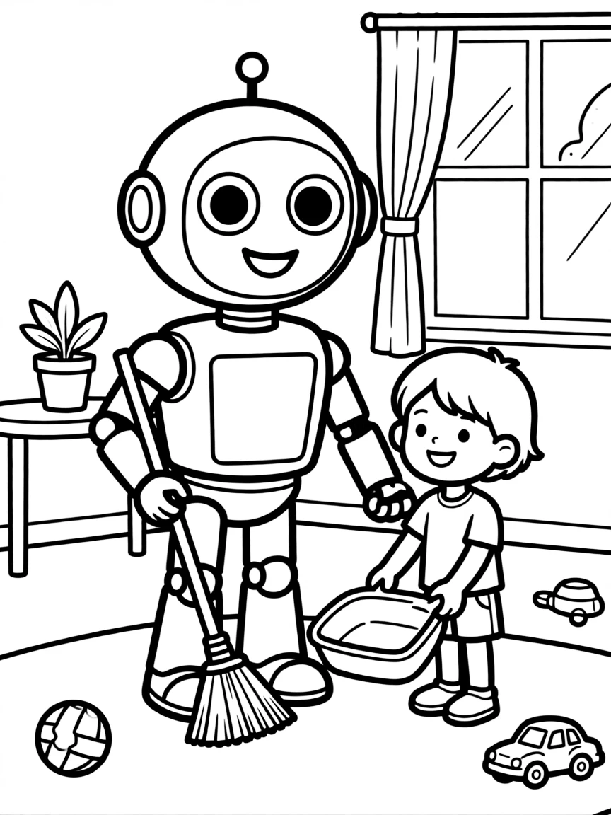 (future) A robot helping a child with their chores.