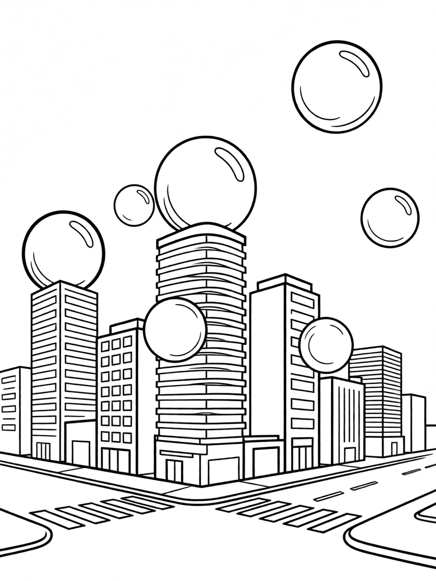 (future) A city with glowing spheres that float.