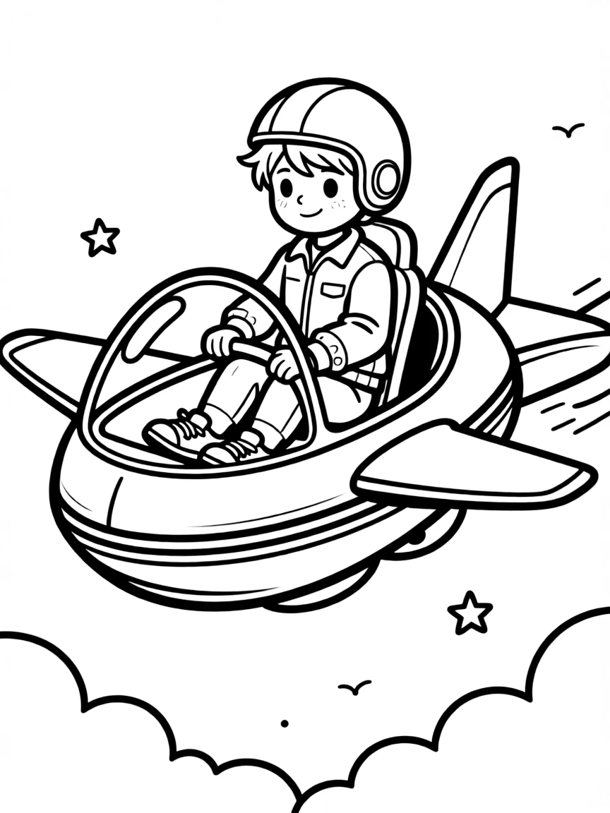 (future) A child riding a personal flying pod.