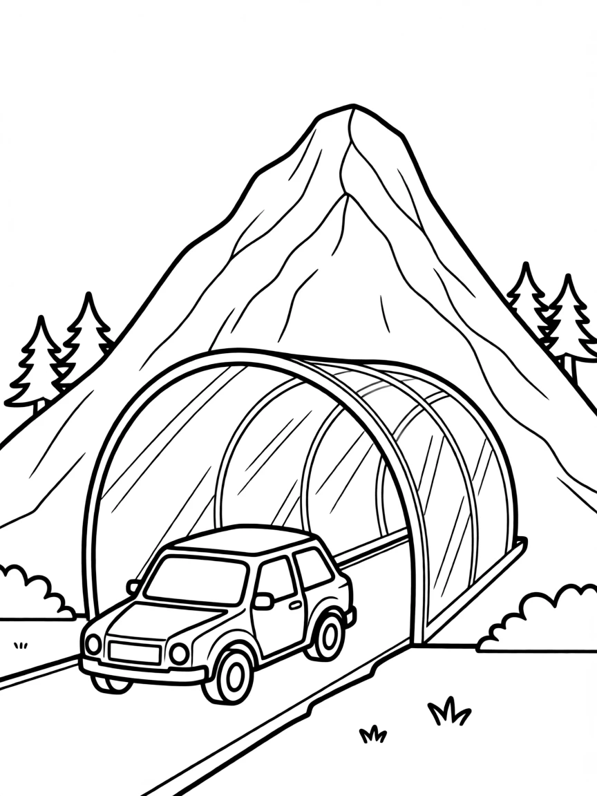 (future) A transparent tunnel under a mountain.