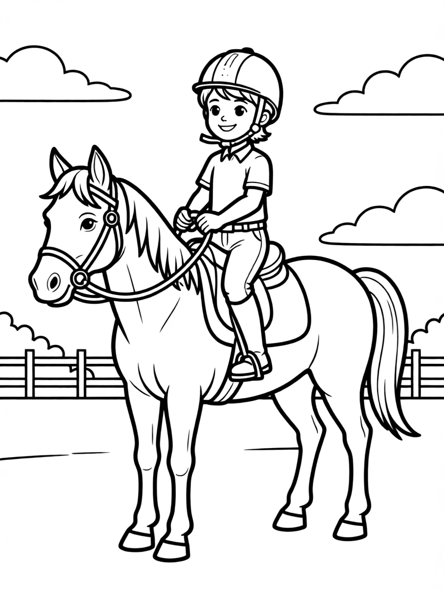 (sports) A child horseback riding
