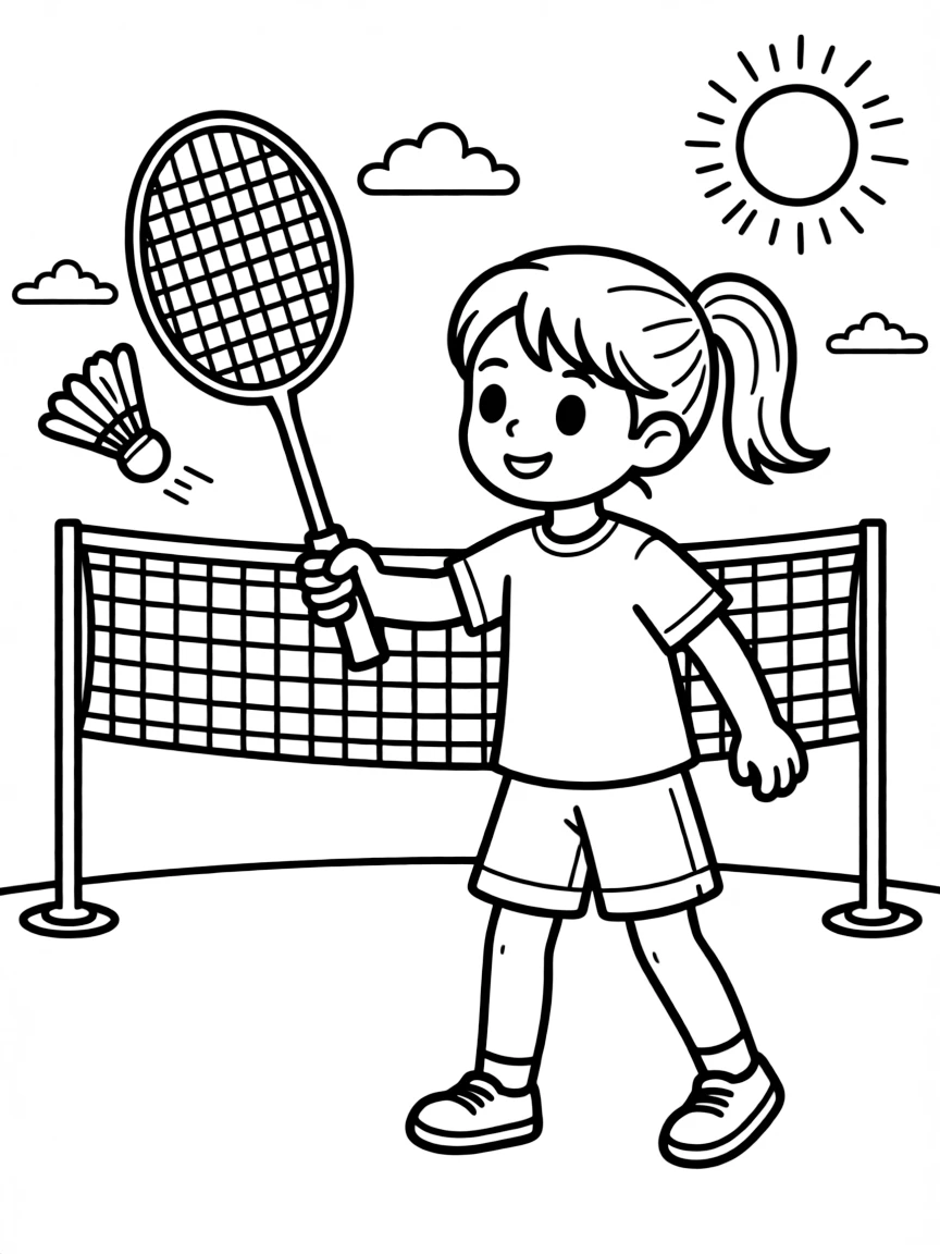 (sports) A child playing badminton