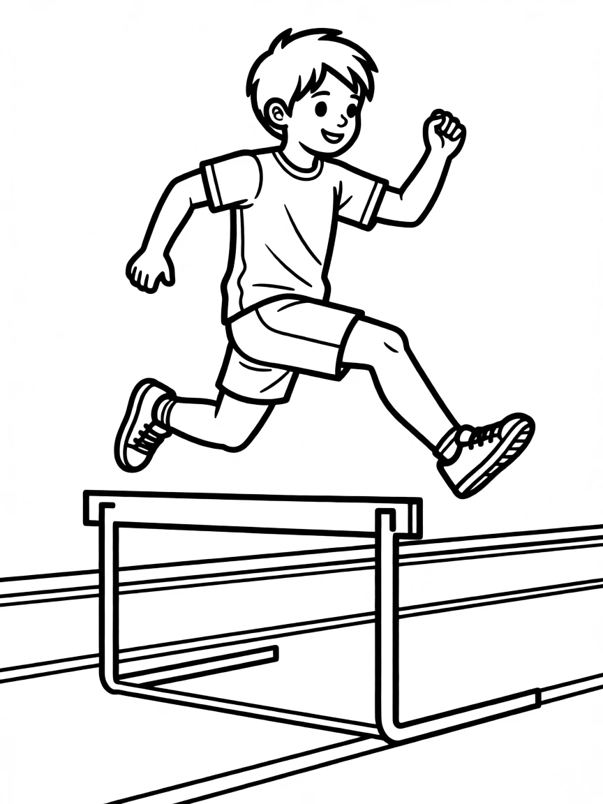 (sports) A child jumping hurdles